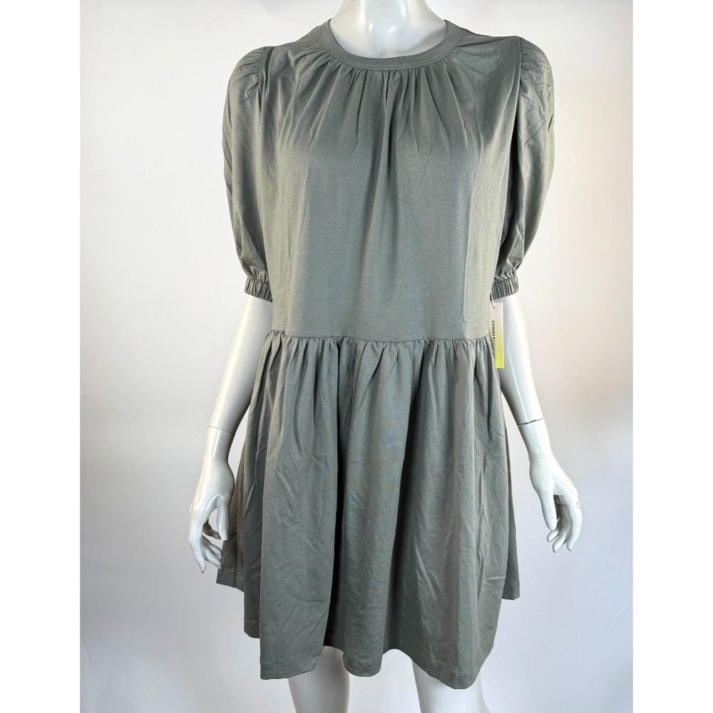 Summersalt Luxe Pima Cotton Puff-Sleeve Mini Dress Women M NWT Stretch Pockets